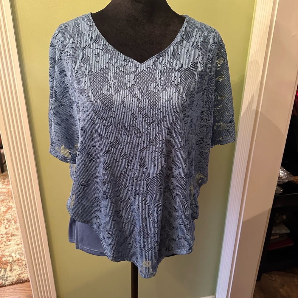 Espresso Los Angeles Cocktail Blue Lace Overlay Hankerchief Top Size M NWT